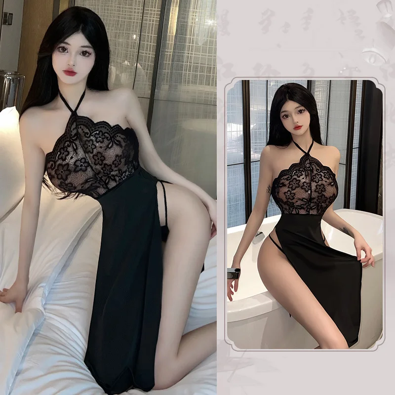 

Нижнее белье, новинка 2024, униформа Qipao Temptation, пижама с маленькой грудью, боевой халат, комплект из латекса, сексуальные наряды, сексуальная женская одежда