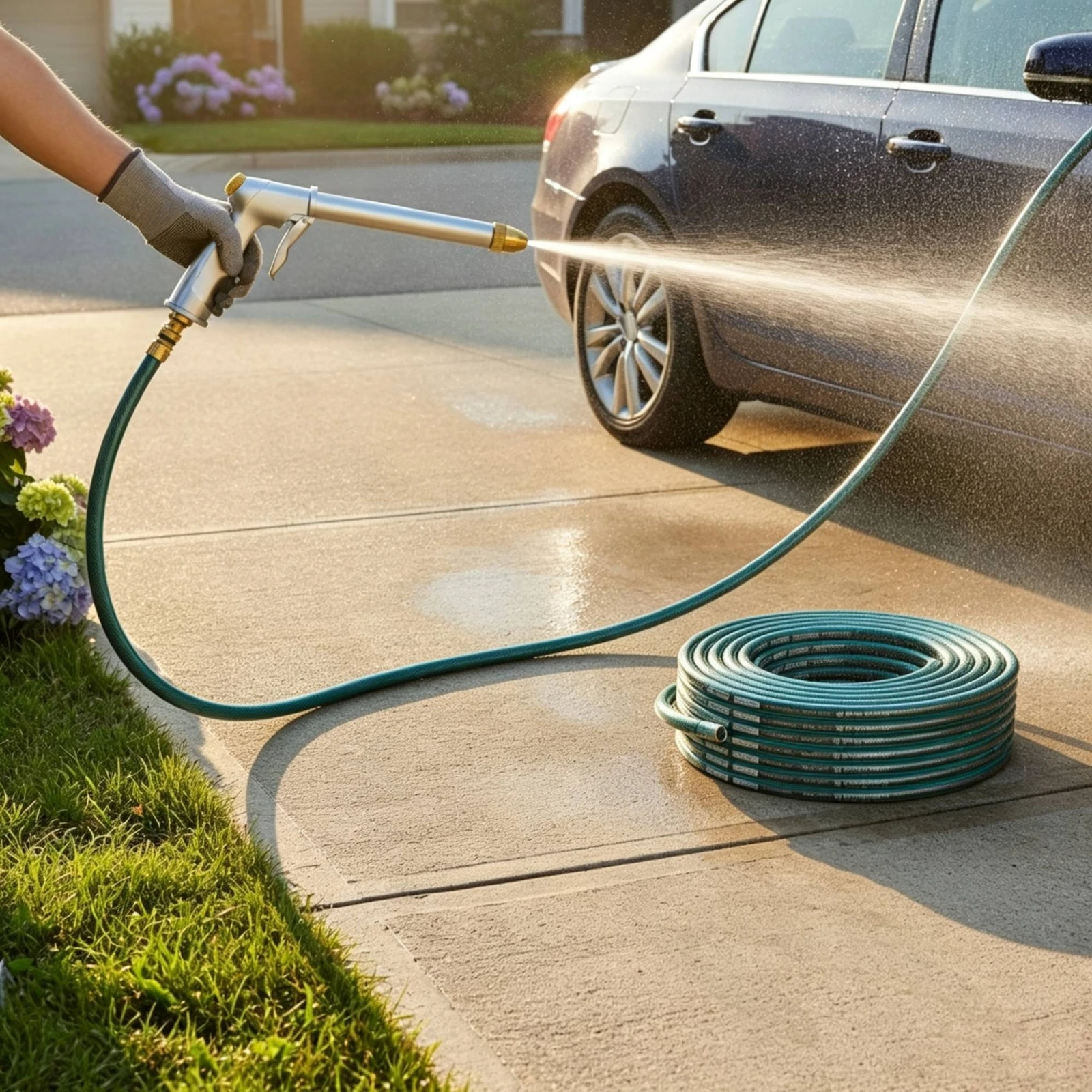 High-Pressure Water with Hose Adjustable Car Wash Sprayer with Hose Sprayer Kit with Fittings Long-Lasting Rustproof