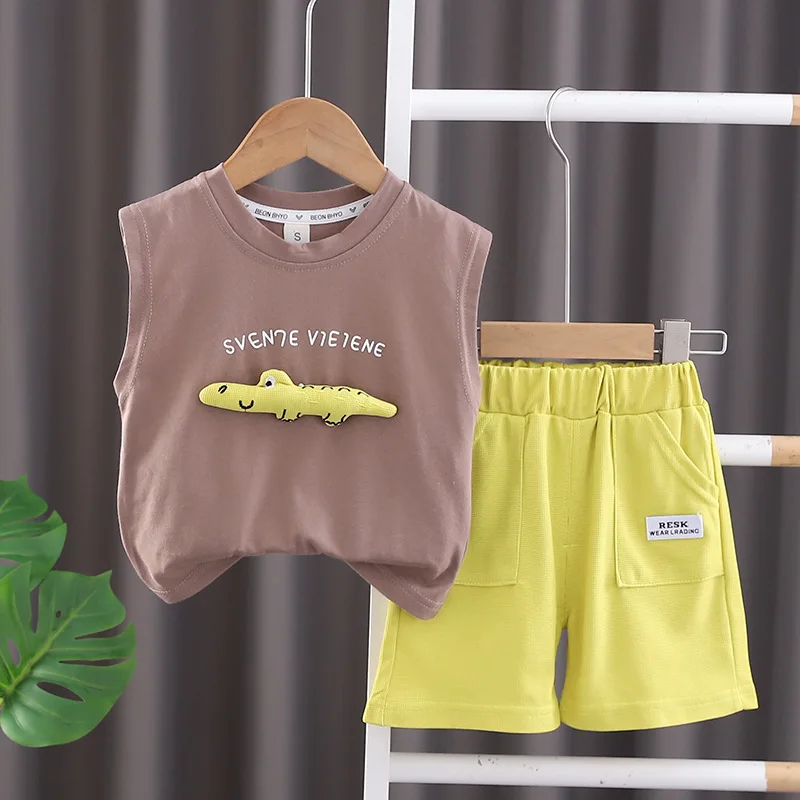 Boys vest set, children's summer sleeveless T-shirt shorts, two-piece set, baby clothes, children's clothing