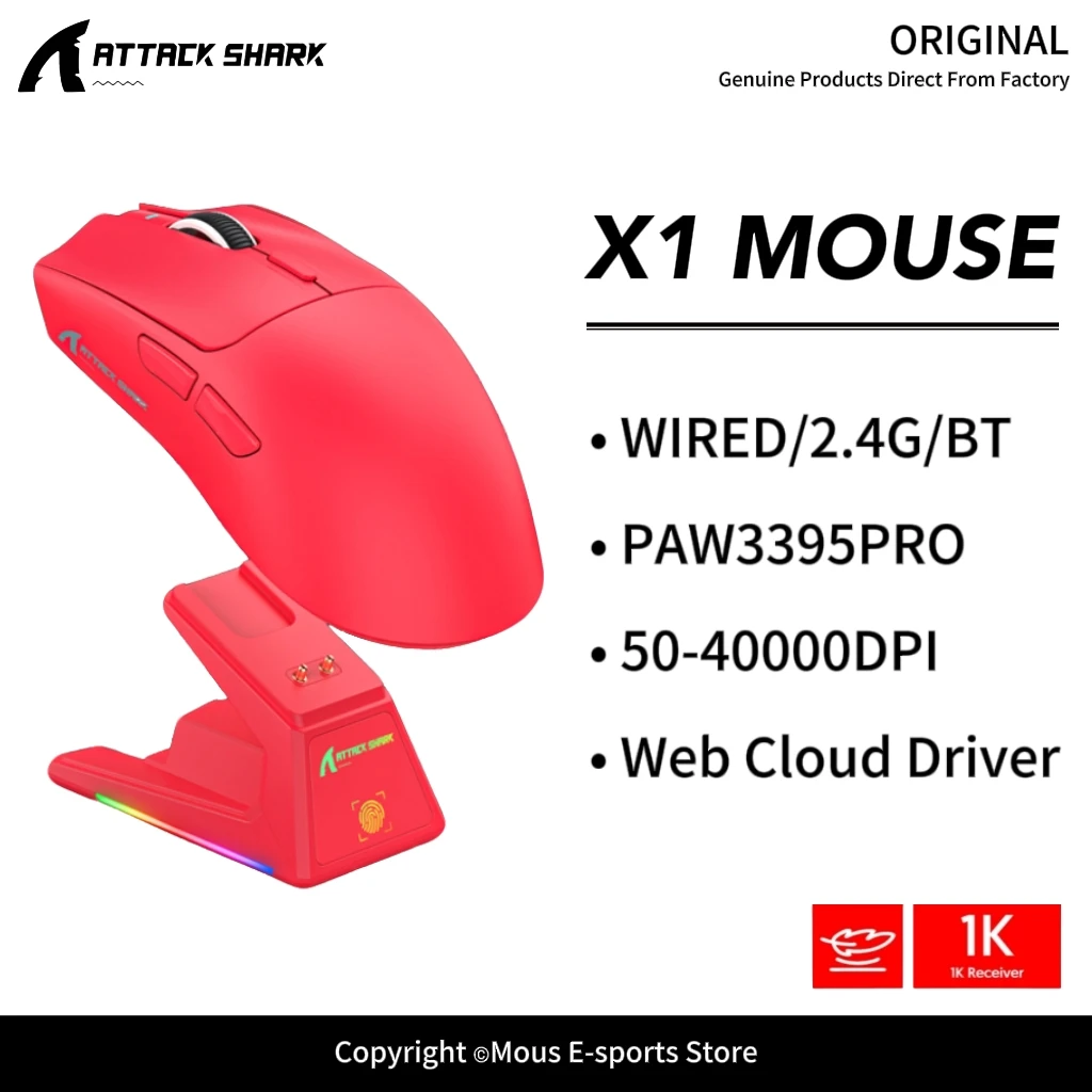 X1 ATTACK SHARK Wireless Lightweight Mouse 100 Million Switch 650IPS 50G Acceleration Web Driver Macro Programmable Gaming Mouse