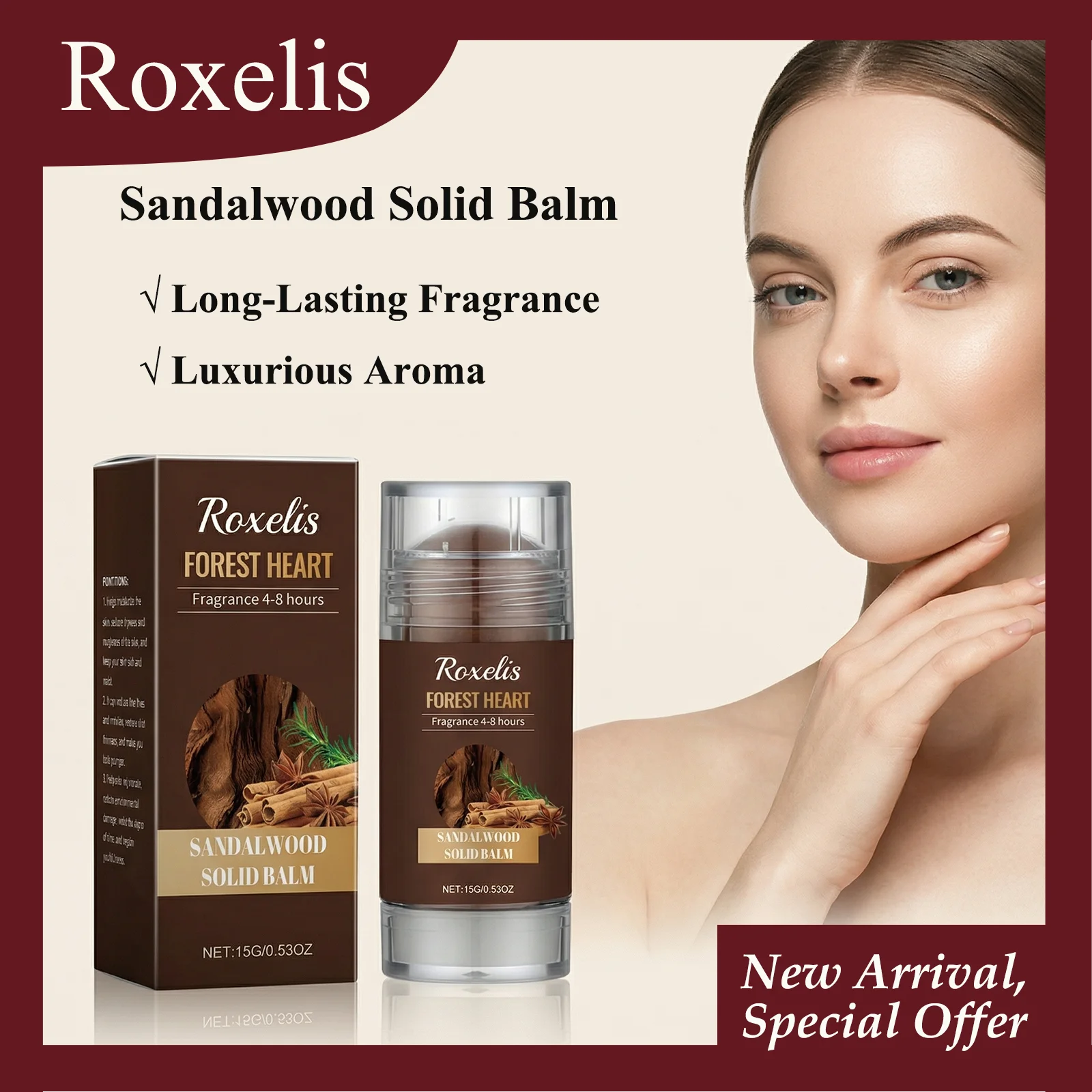 

ROXELIS 15G Sandalwood Solid Balm Nourishing Deep Soothing Long-Lasting Fragrance Luxurious Aroma For Daily Use Solid Balm