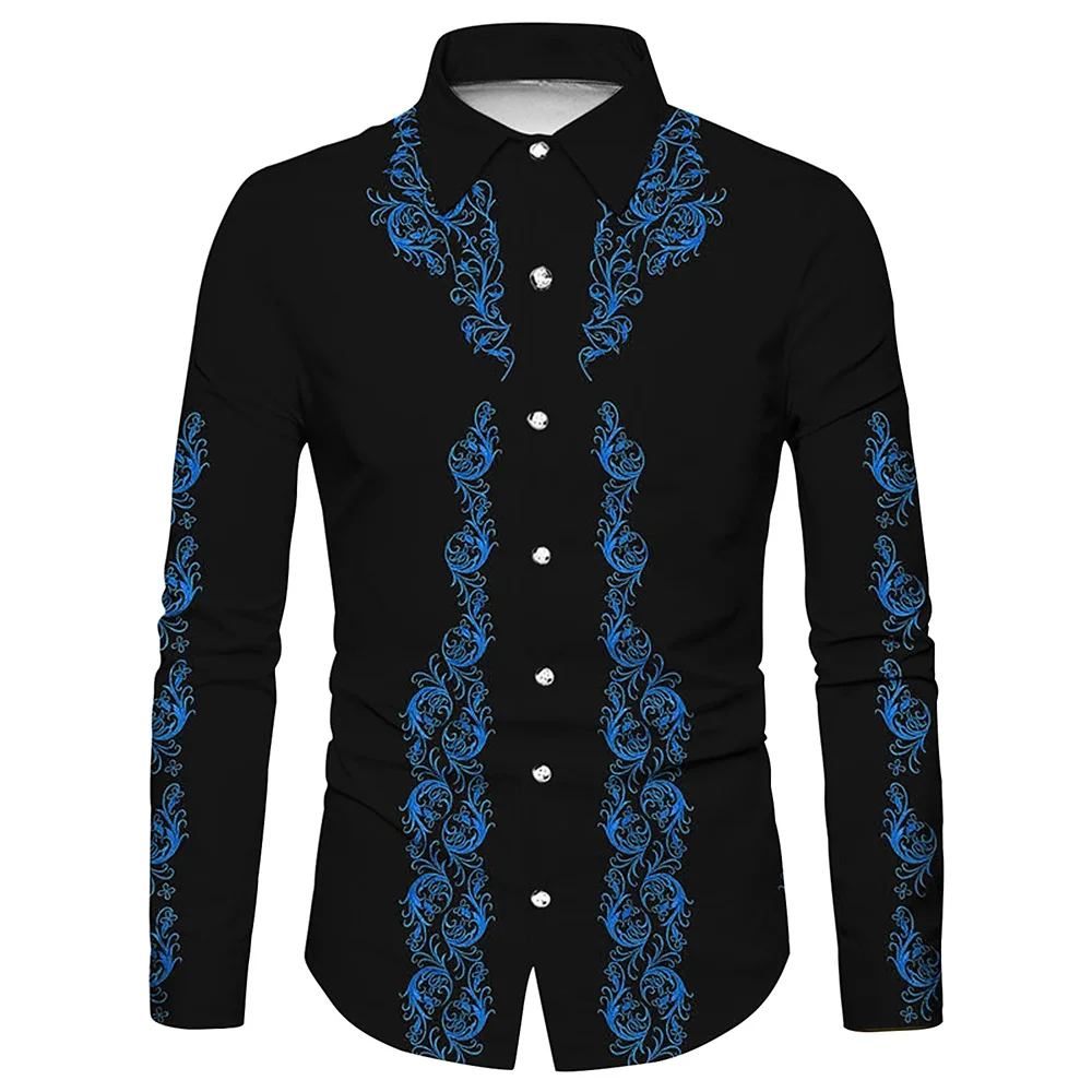 Men\'s Western Shirt Flower Pattern White Yellow Blue 3D Print Outdoor Street Long Sleeve Button Fashion Designer Casual Soft