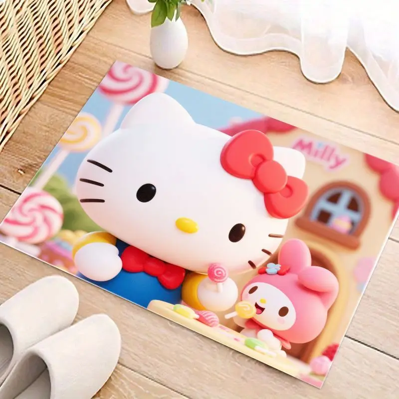 1 alfombrilla Adorable de dibujos animados de Hello Kitty y My Melody Sanrio, 80x50cm (31,49x19,68 pulgadas), bonito tema de caramelo dulce Kawaii antideslizante