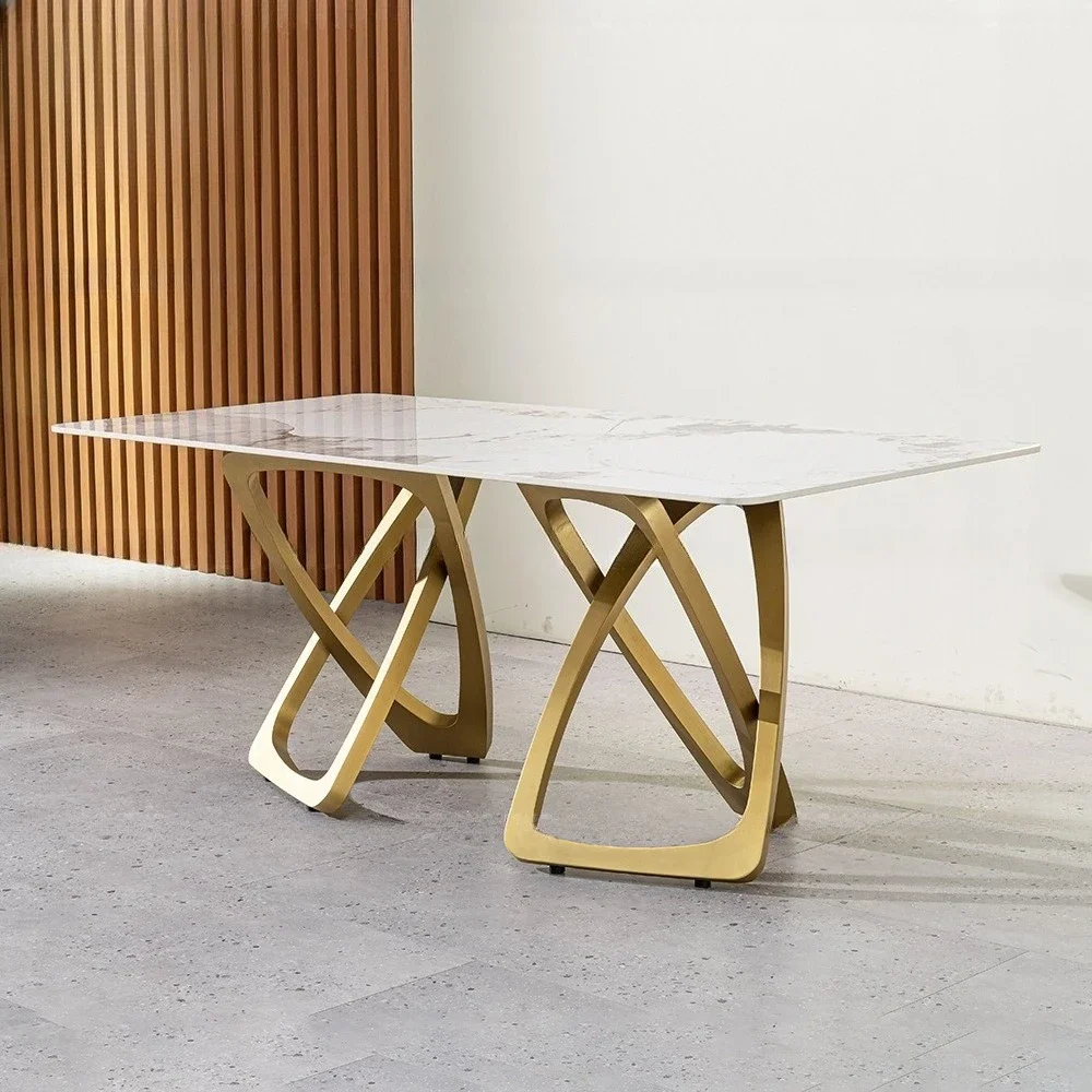 Light luxury slate dining table modern high-end home rectangular high-end gold Italian dining table