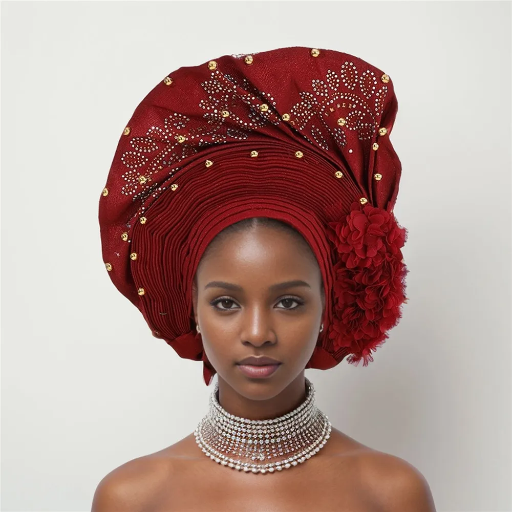 

Already Made Auto Gele Headtie African Women's Turban Cap Nigeria Wedding Autogele Party Headwear Female Head Wraps Exaggerated