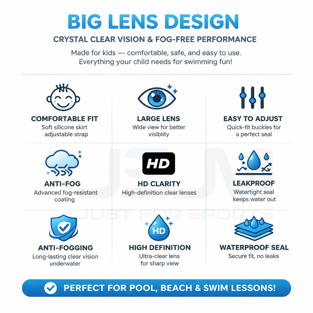 JSJM Kids Swimming Goggles Big Frame HD Wide View Anti-Fog Waterproof Swim Mask For Boys Girls Ages 3-15 Multi-Color Choice view 4