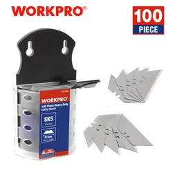 WORKPRO 유틸리티 나이프 블레이드, SK5 스틸 나이프 블레이드, 100 팩, 오리지널 헤비 듀티 블레이드