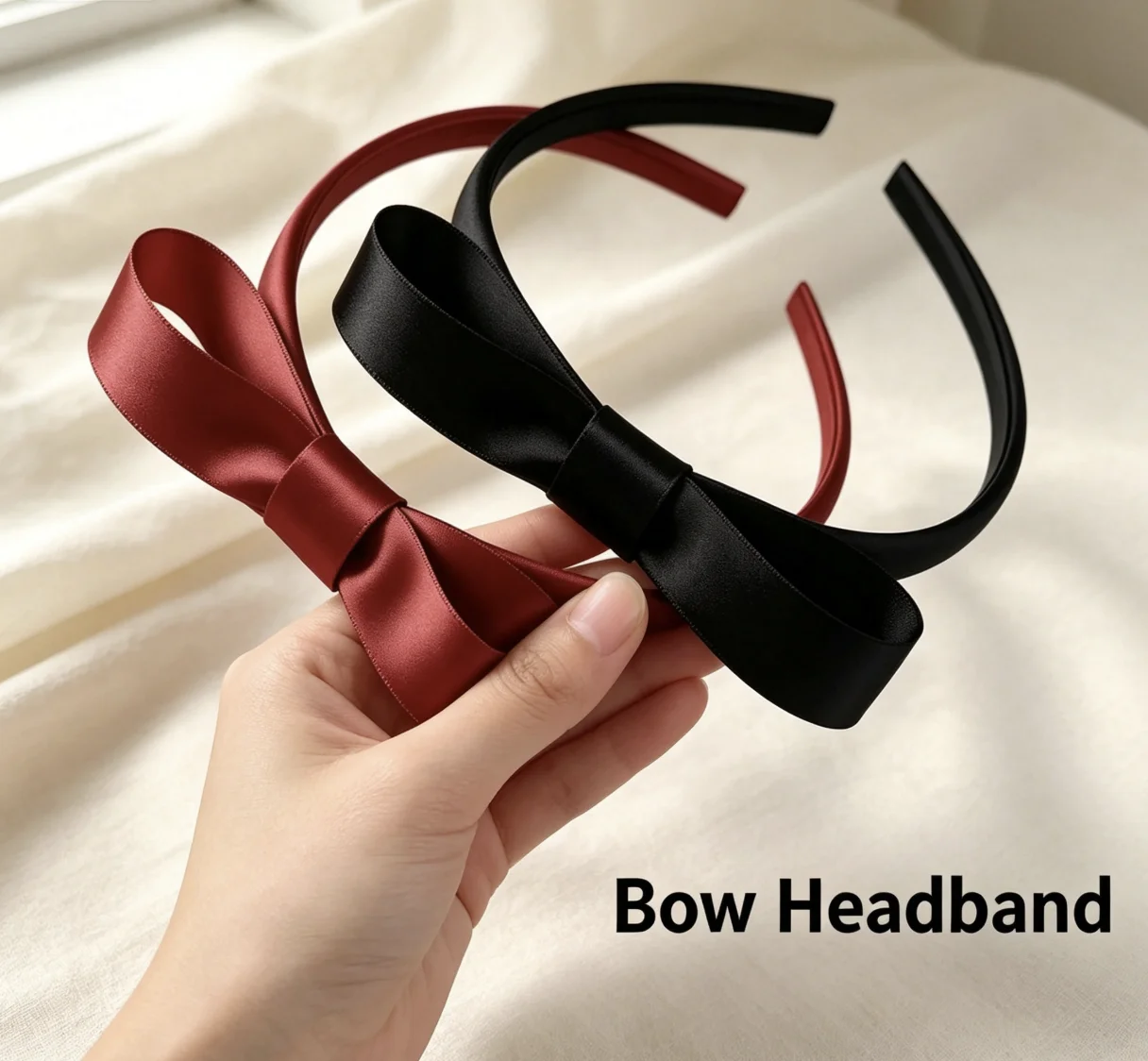 Children Fashion Solid Color With Cute Bow Satin Headband For Halloween Holiday Party Dress Up And Daily Casual Hair Accessories