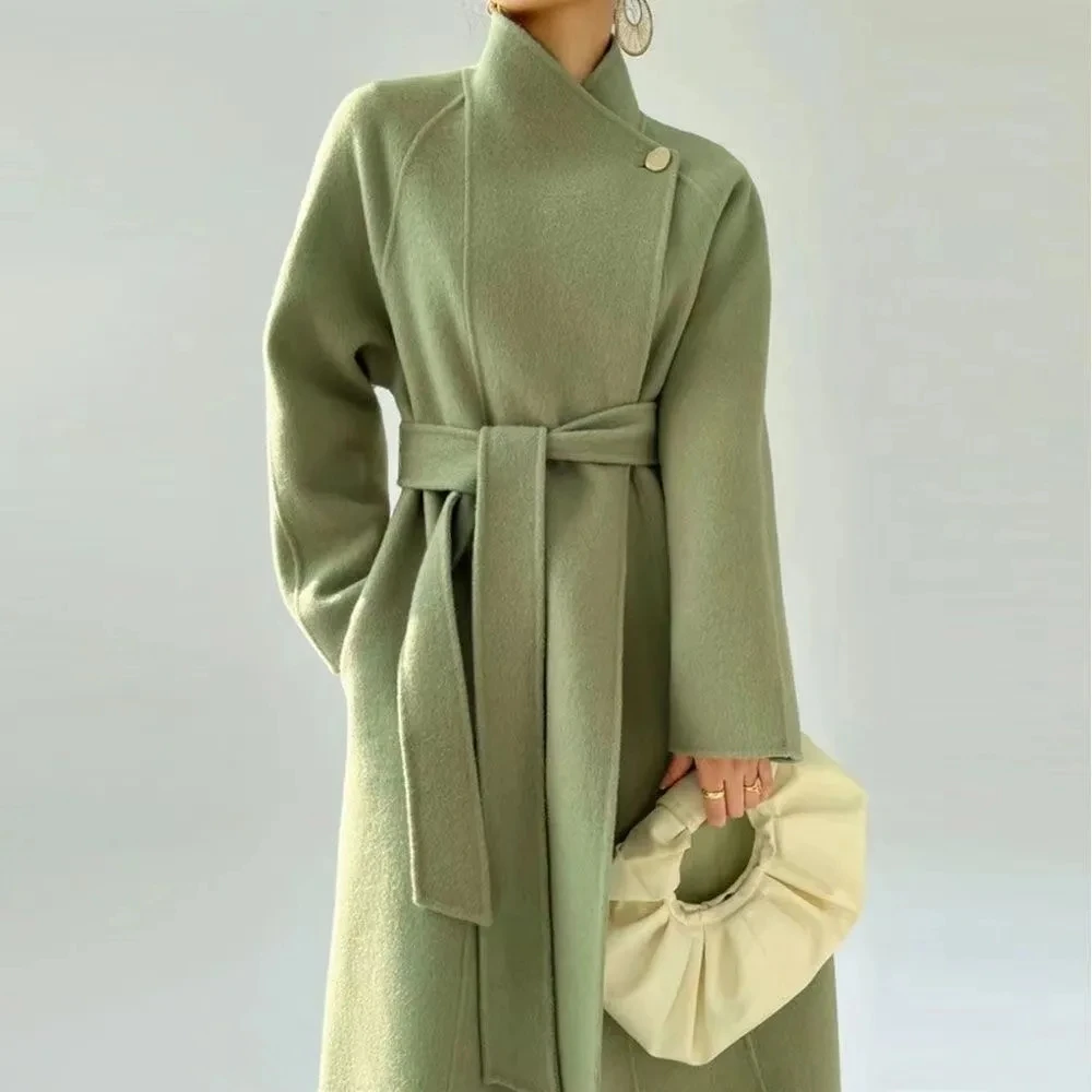 

2025 New Women'S Woolen Coat Autumn Winter High-End Temperament Long Woolen Coat Korean Loose Long Coat Women Fashion Outwear