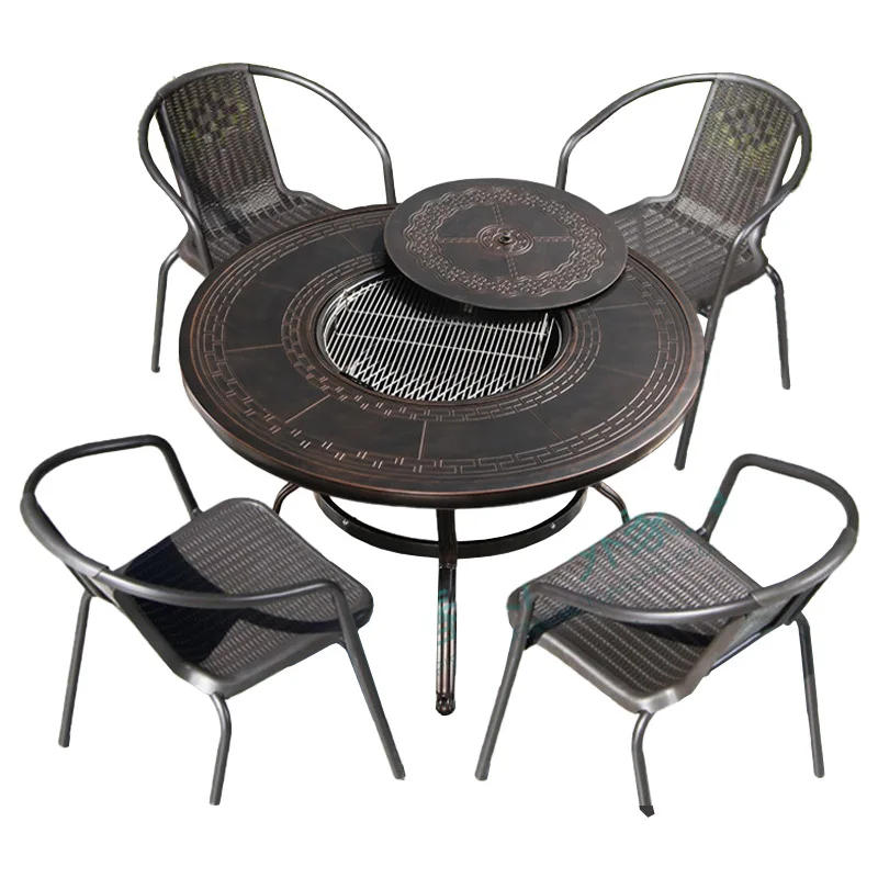 

Outdoor barbecue tables and chairs Commercial cast aluminum outdoor courtyard hot pot Electric barbecue