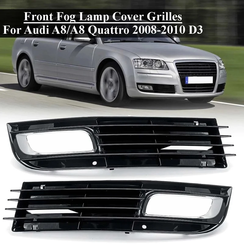 

Pair Front Lower Fog Light Cover Trim Decoration Grill For - A8 D3 Quattro 2008 2009 2010 Driving Lamp Bumper