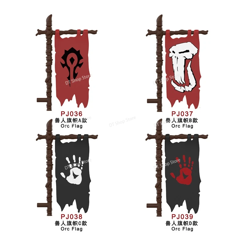 FJPJ036-039 MOC Medieval Accessories Flag Armored Wolf Brown Black Action Figures Building Blocks Kids for Toys Birthday Gifts