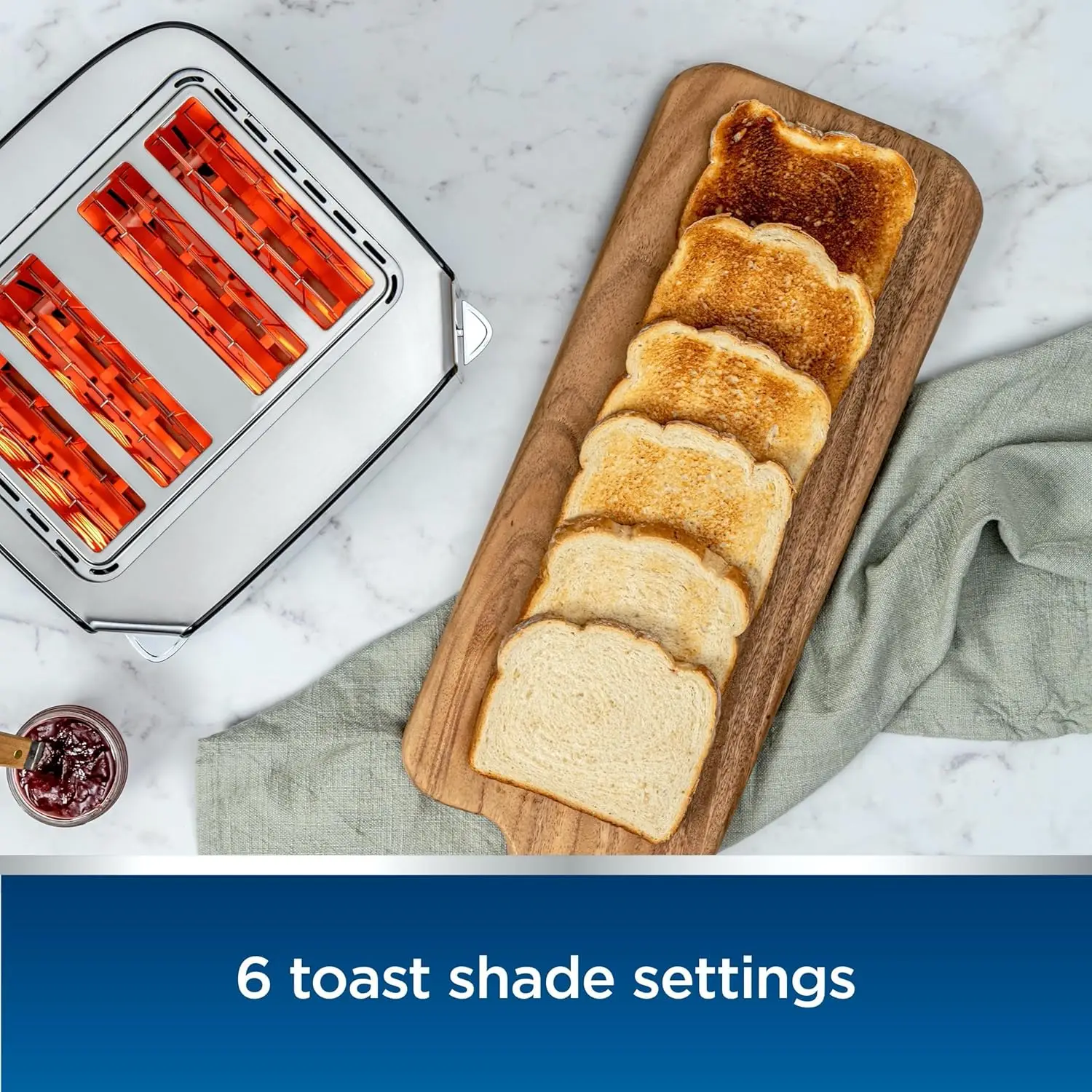 4-Slice Toaster, Touch Screen, Stainless Steel, Digital Timer, 6 Shade Settings, Easy to Clean, Removable Crumb Tray