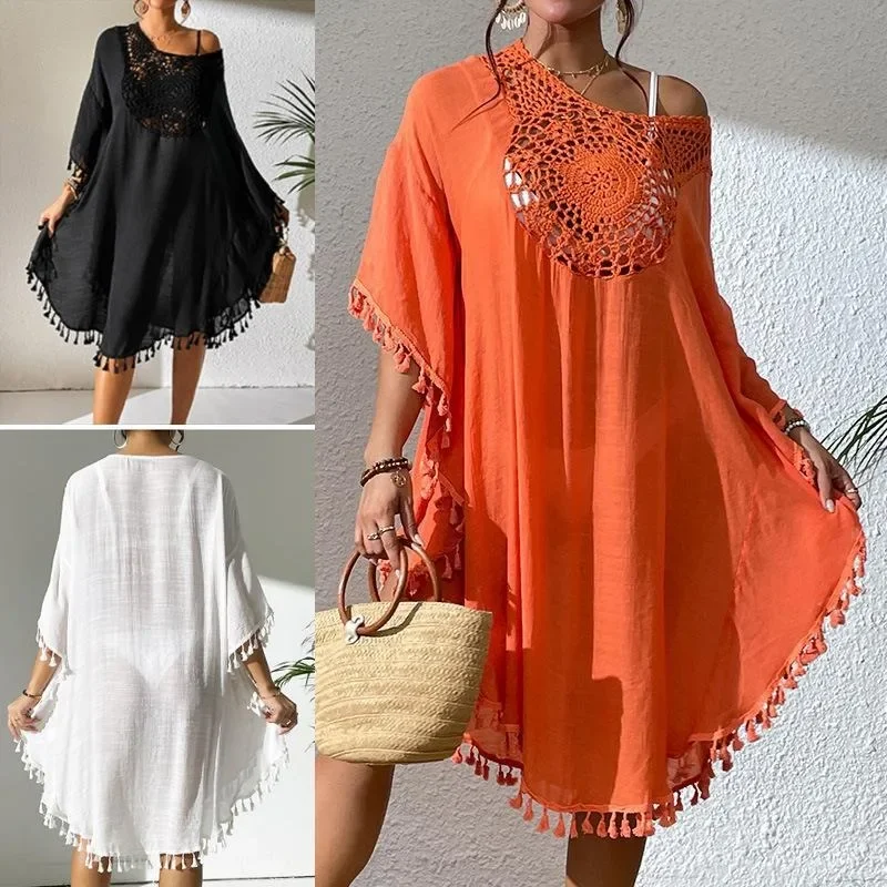 Wehello-Lente Nieuwe Bamboe Gewricht Stof Hand Haak Strand Cover Up Sexy Losse Vakantie Zonwering Shirt Bikini Cover Up