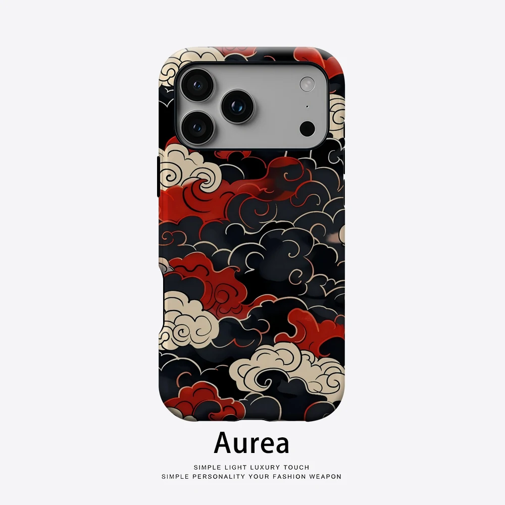 Magnetische Handyhülle für iPhone 18/17/16/15/14/13 Pro Max Plus - Crimson Cloud Scroll Doppelschichtige Robuste Einzelhülle