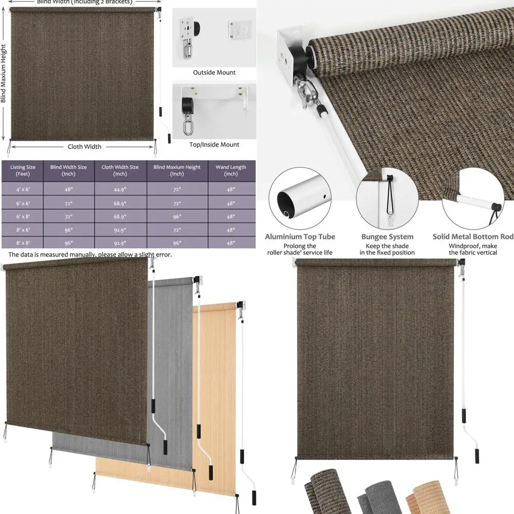 Cordless Outdoor Roll-Up Shade, 4ft x 6ft, 90% UV Block, Privacy Screen for Patios, Pergolas, Mocha