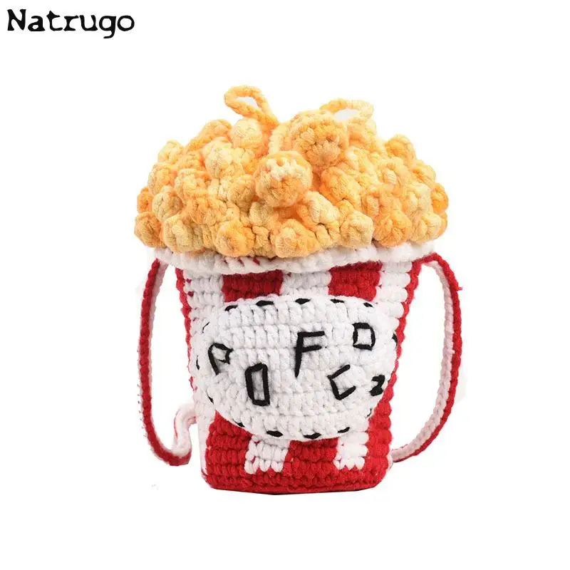 Women Cute Small Shoulder Bag Popcorn Knitted Crossbody Bag Girls\' Phone Bag