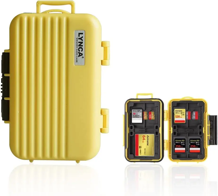 

Водонепроницаемый футляр для карт памяти на 24 слота для карт SD, CF и Micro SD - компактный бокс для хранения (желтый)