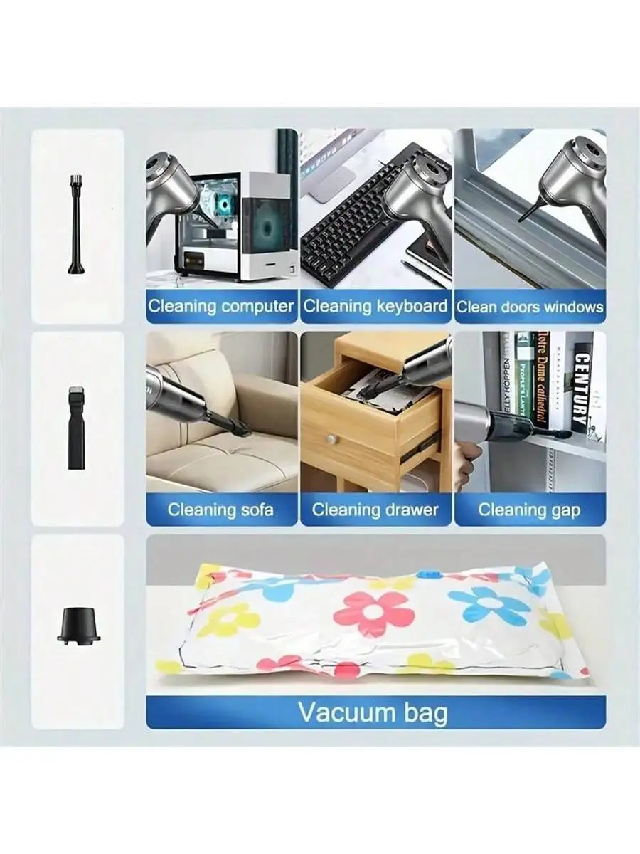 High-Power 3-In-1 Cordless Vacuum Cleaner Can Be Used For Car And  Suction, , Blow. Battery Capacity 1800, Can Absorb Dust, Debr