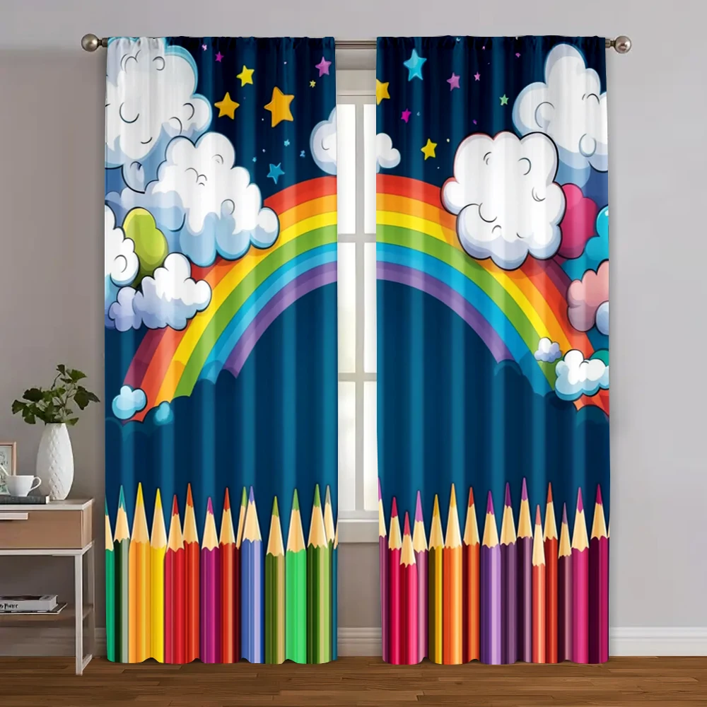 

2pcs, Minimalist Curtains Happy Back to School Machine Washable Polyester (without rod) Room Decor Perfect for Living Room,