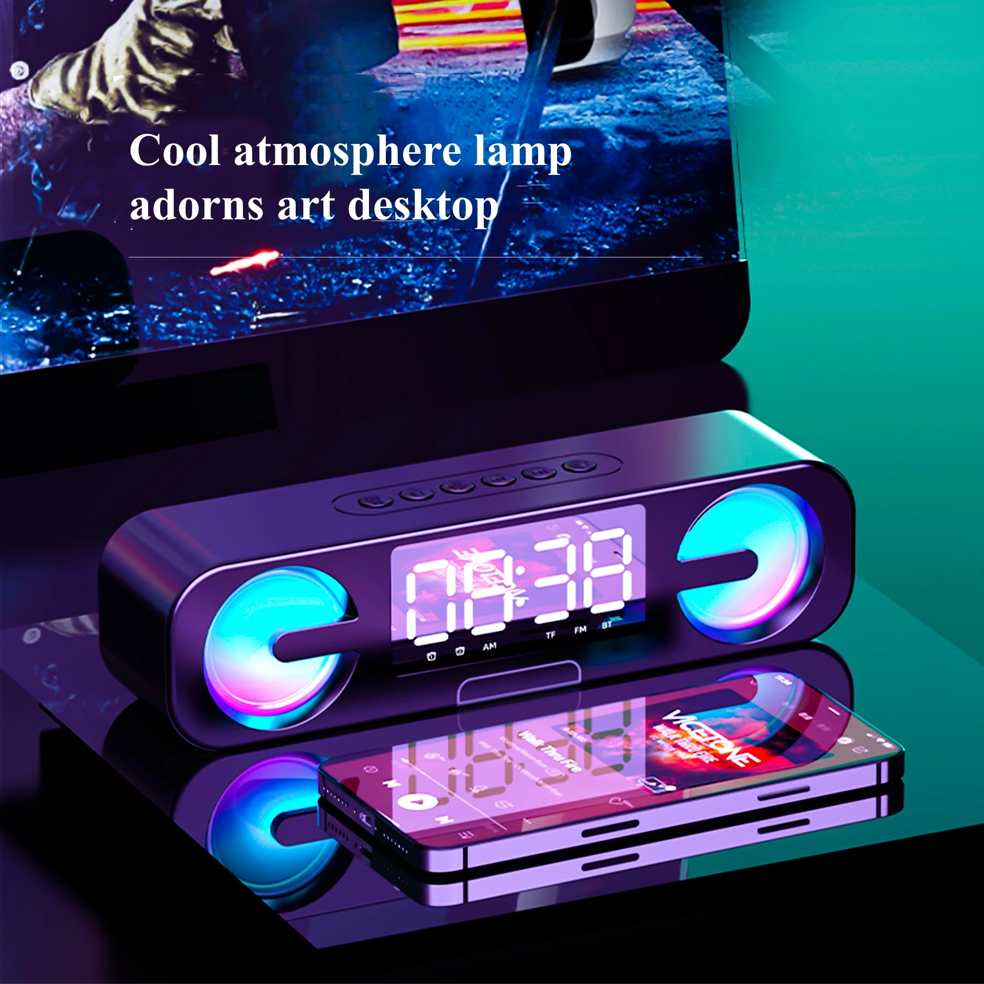 Multifunctional Specular Surface Wireless ลำโพงบลูทูธนาฬิกา/นาฬิกาปลุกจอแสดงผลกลางแจ้งแบบพกพามือถือคอมพิวเตอร์ Sound Box