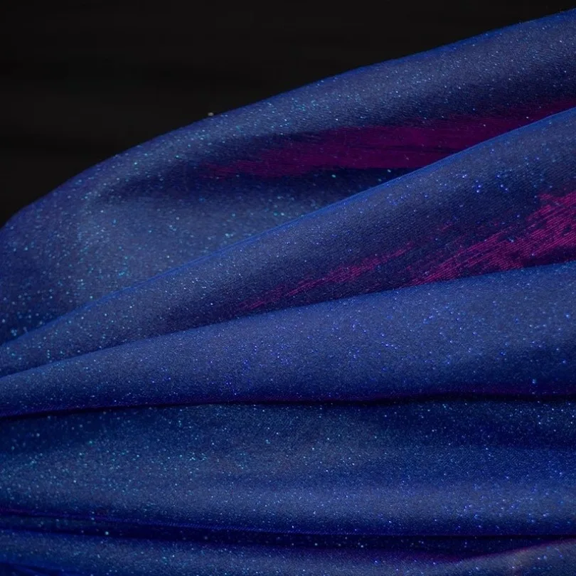 

Dreamy Blue Starry Night Glitter Fabric for Princess Dress Sparkling Tulle Sheer Background Designer Material Fabric