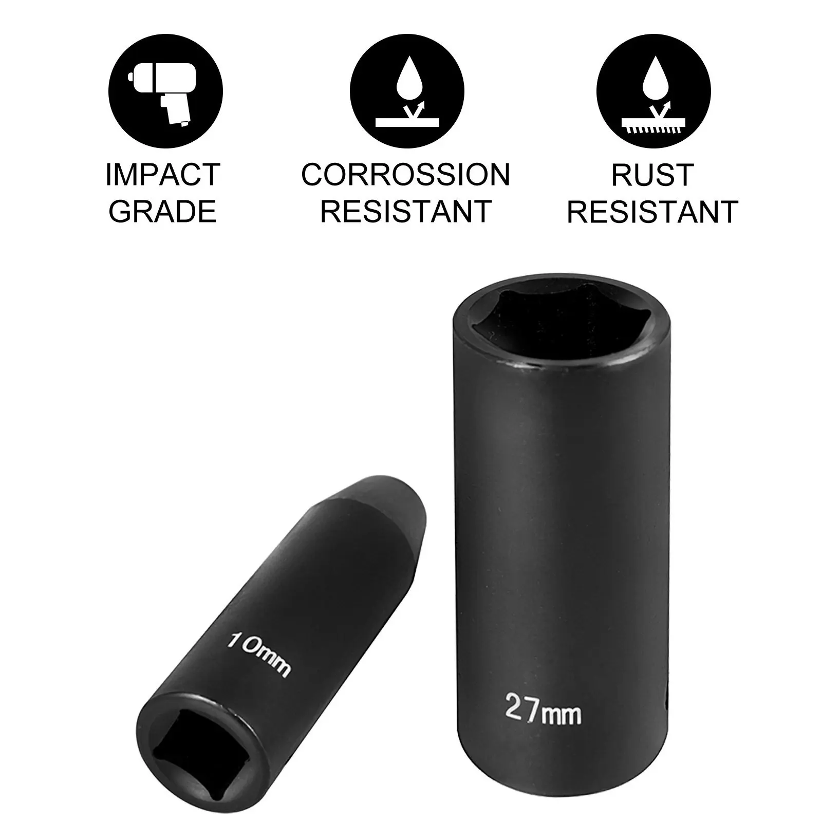 NEW Impact Socket Set 1/2 Inches 26 Piece Impact Sockets Deep Socket 6-Point Sockets Rugged Construction Cr-V 1/2 Inches