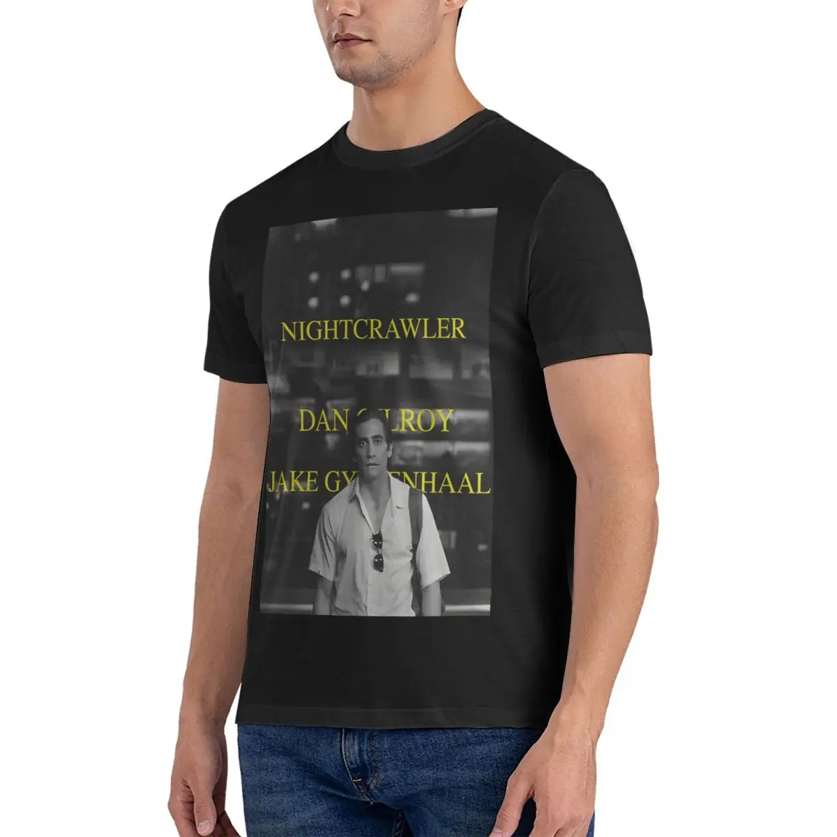 Poster - Black & White Men T Shirt Nightcrawler Vintage Tee Shirt Short Sleeve Crewneck T-Shirt Cotton Unique Tops