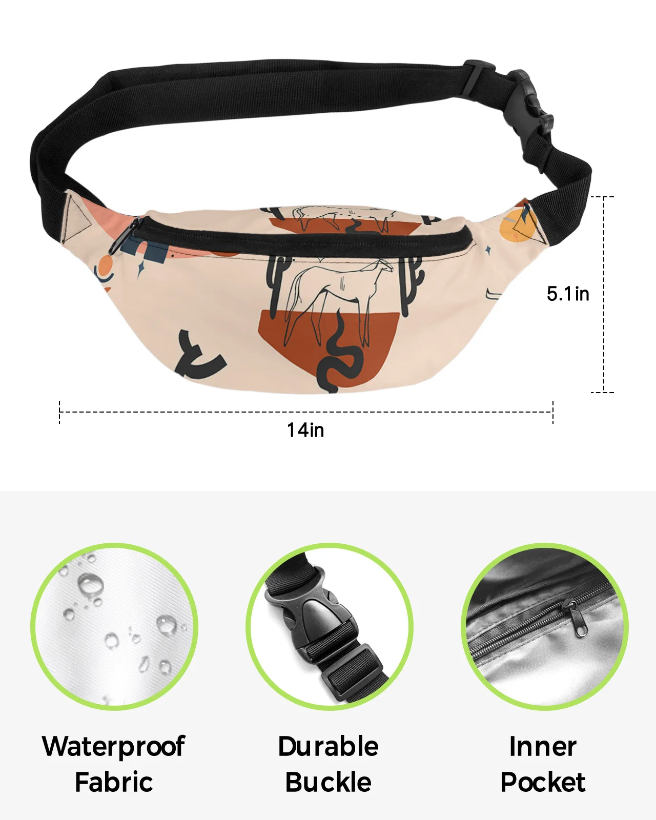 Desert Tropical Plant Cactus Bohemian Waist Packs for Women Waterproof Outdoor Sports Waist Bag Unisex Crossbody Shoulder Bag