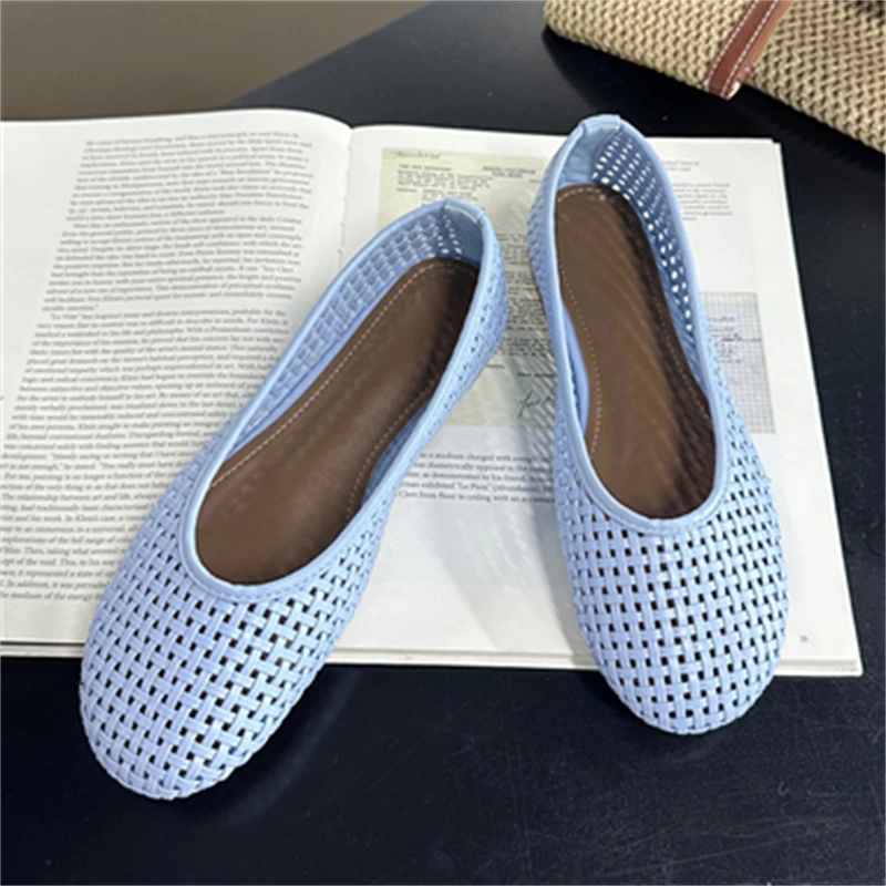 

Eilyken Fashion DesignSummer Weave Hollow Out Round Toe Flats Heels Women Sandals Elegant Mary Jane Ladies Shoes