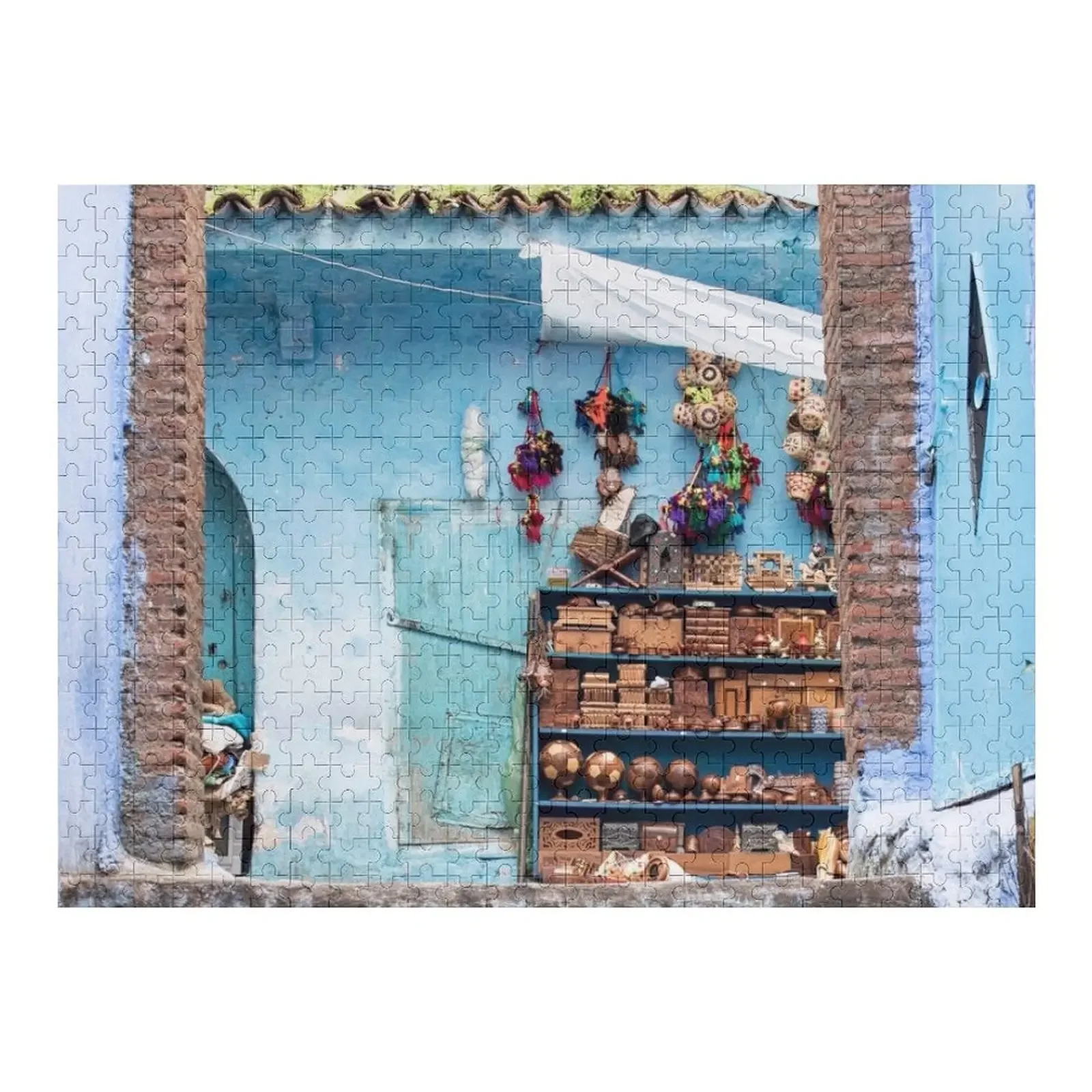 

Blue City Medina Storefront - Chefchaouen, Morocco Jigsaw Puzzle Wood Adults Personalized Child Gift Custom Jigsaw Iq Puzzle