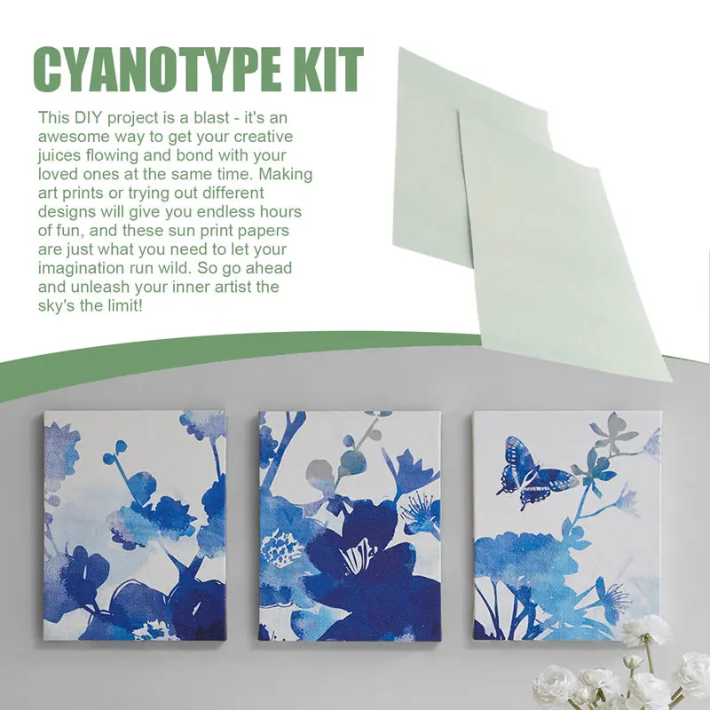 ●30 Sheets Sun Print Paper Kits Cyanotype Paper Kit A4 Nature Printing Solar for Kids Adults DIY Art Crafts Project-ABFB