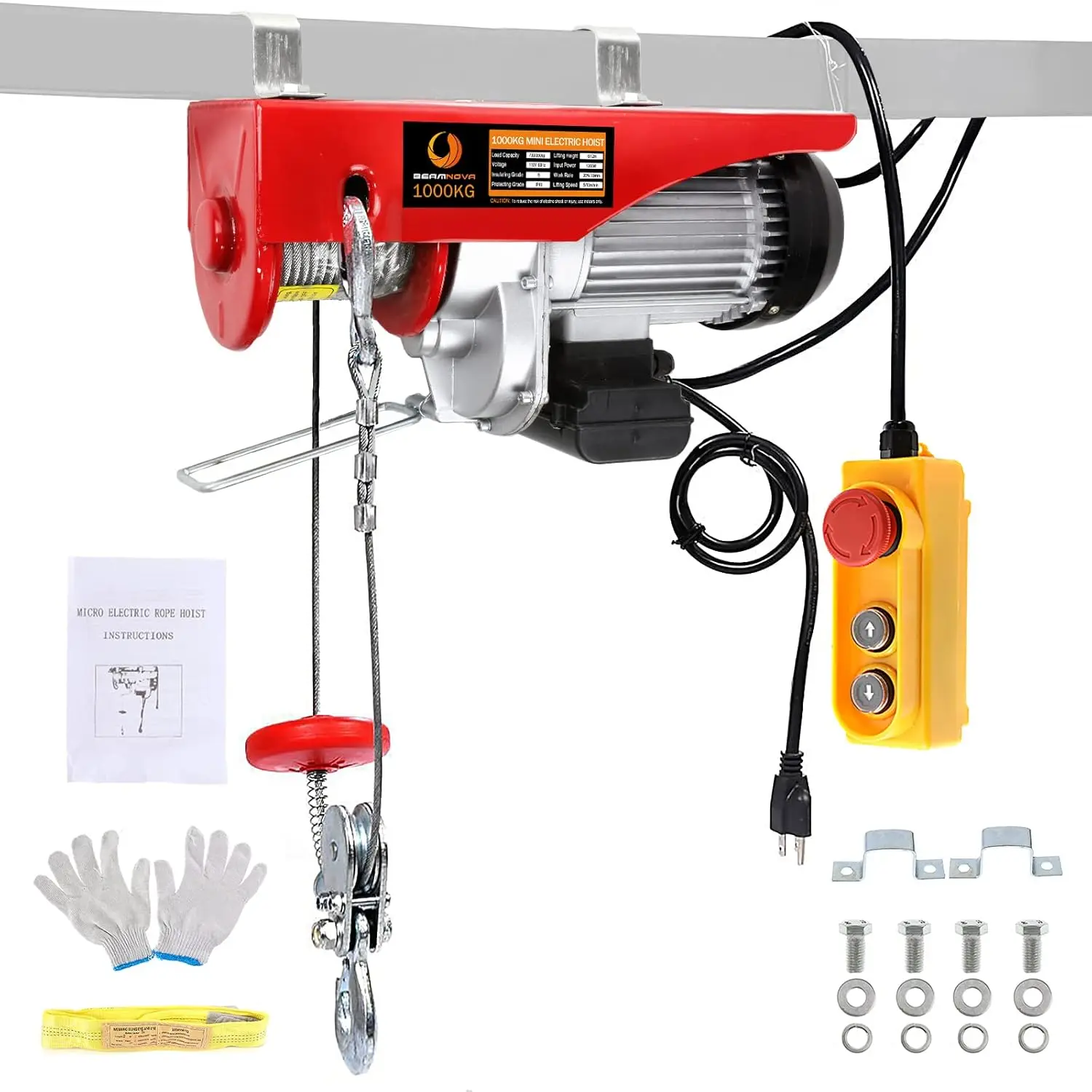 

Electric Hoist 110-120v Overhead Engine Lift 110-120 Volt with Line 4.92 Ft Remote Control Switch Hook Strap Beam Mount