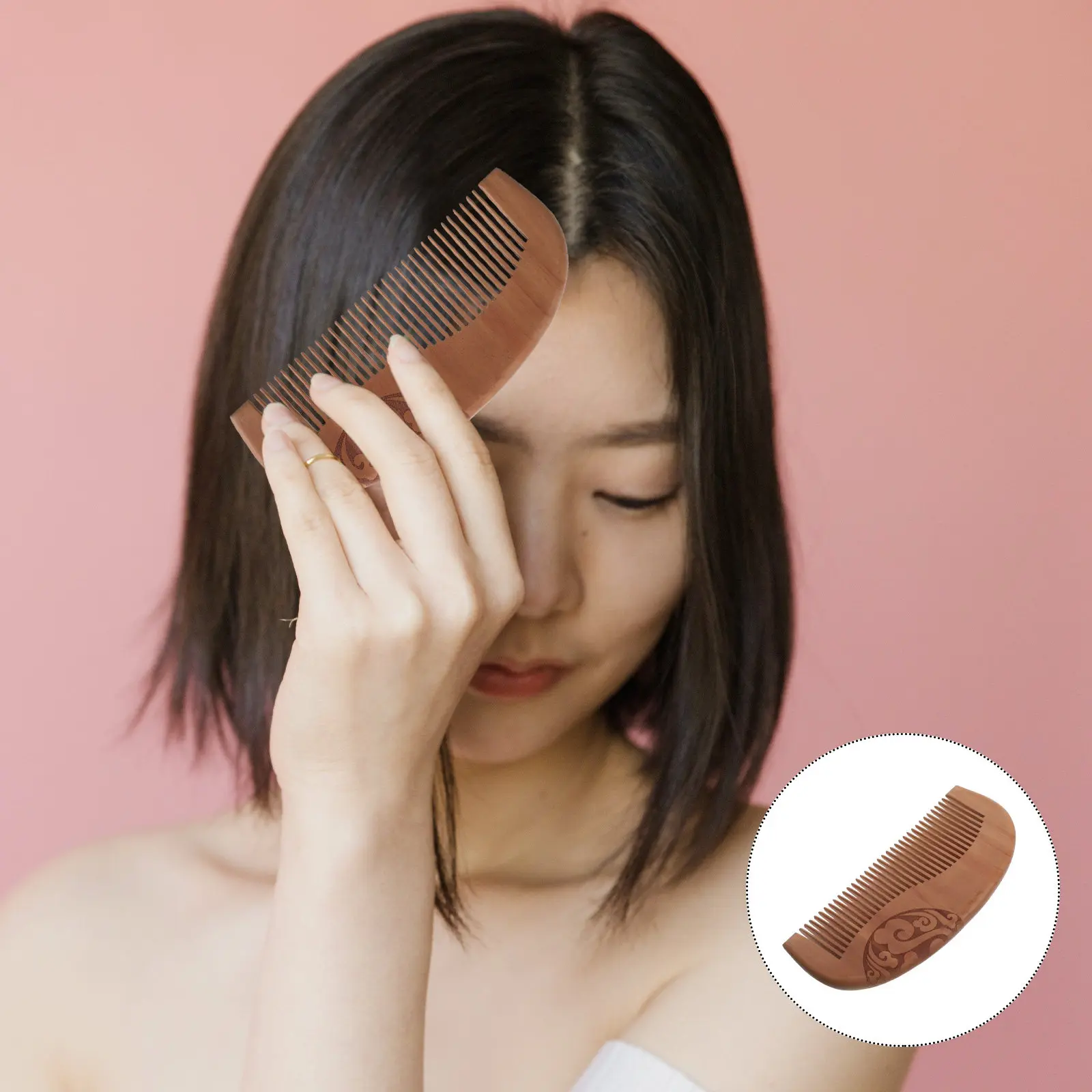 

Набор из 6 расчесок из персикового дерева ручной работы с широкими зубьями для распутывания волос и массажа кожи головы, натуральный древесный узор, дорожная расческа для вьющихся, волнистых и мокрых волос