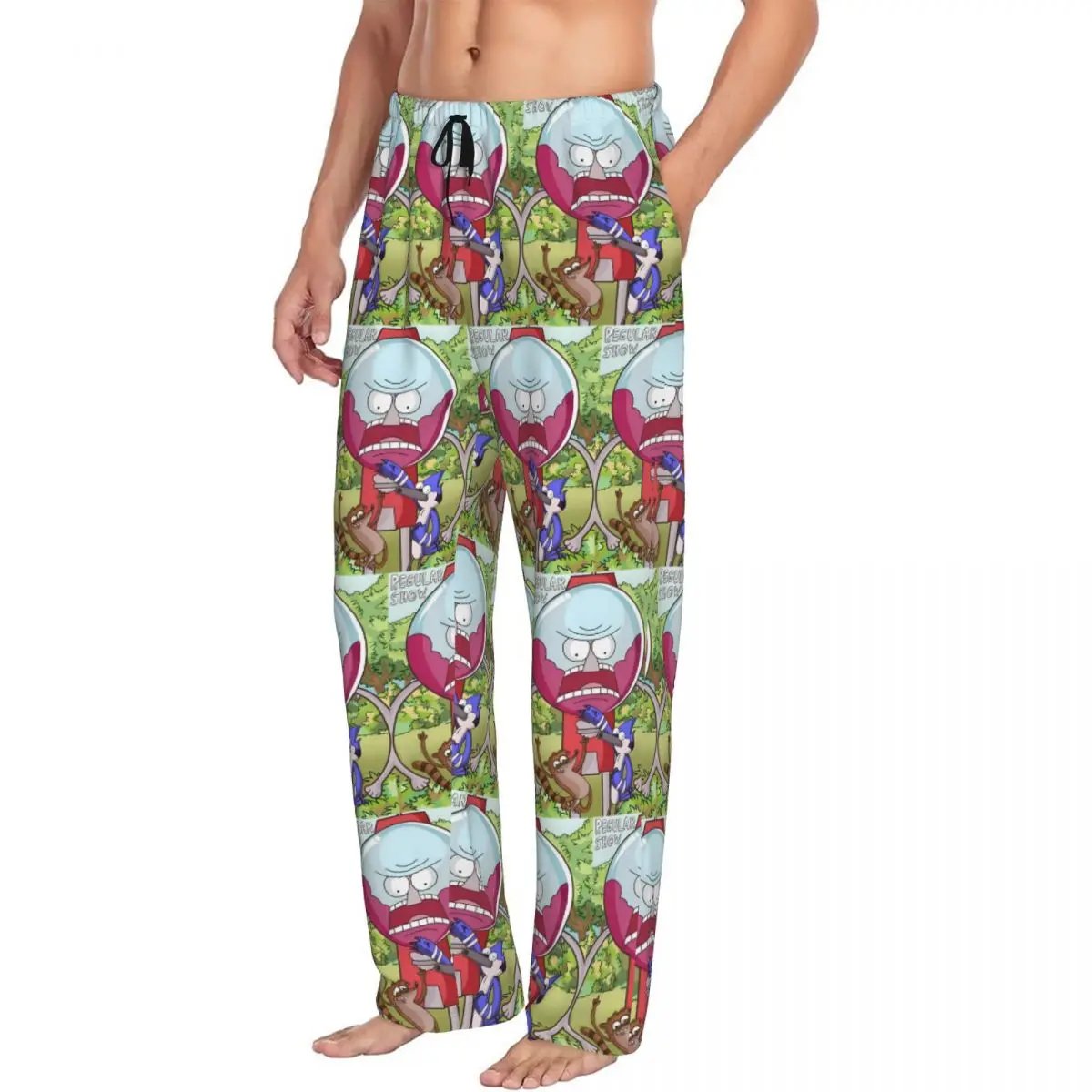 سروال بيجامة مطبوع حسب الطلب على شكل حرف R للرجال، ملابس نوم لطيفة على شكل أنمي مع جيوب