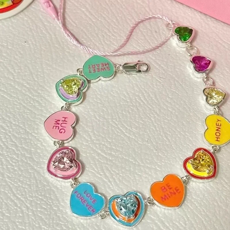 

Fashion Colorful Elegant Love Drop Oil Enamel Bracelet Female INS New Design Cute Heart Shape Candy Color Bracelet Party Jewerly