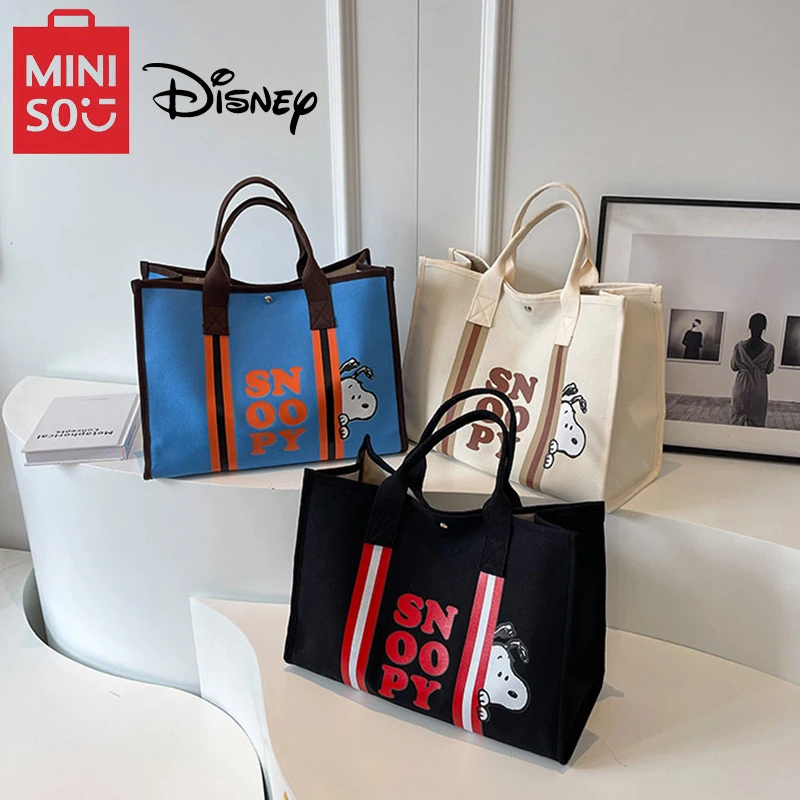 MINISO Disney Series Cartoon Snoopy Canvas Bag Large Capacity Cute Tote Bag Women\'s Shoulder Bag Fashion Handbag