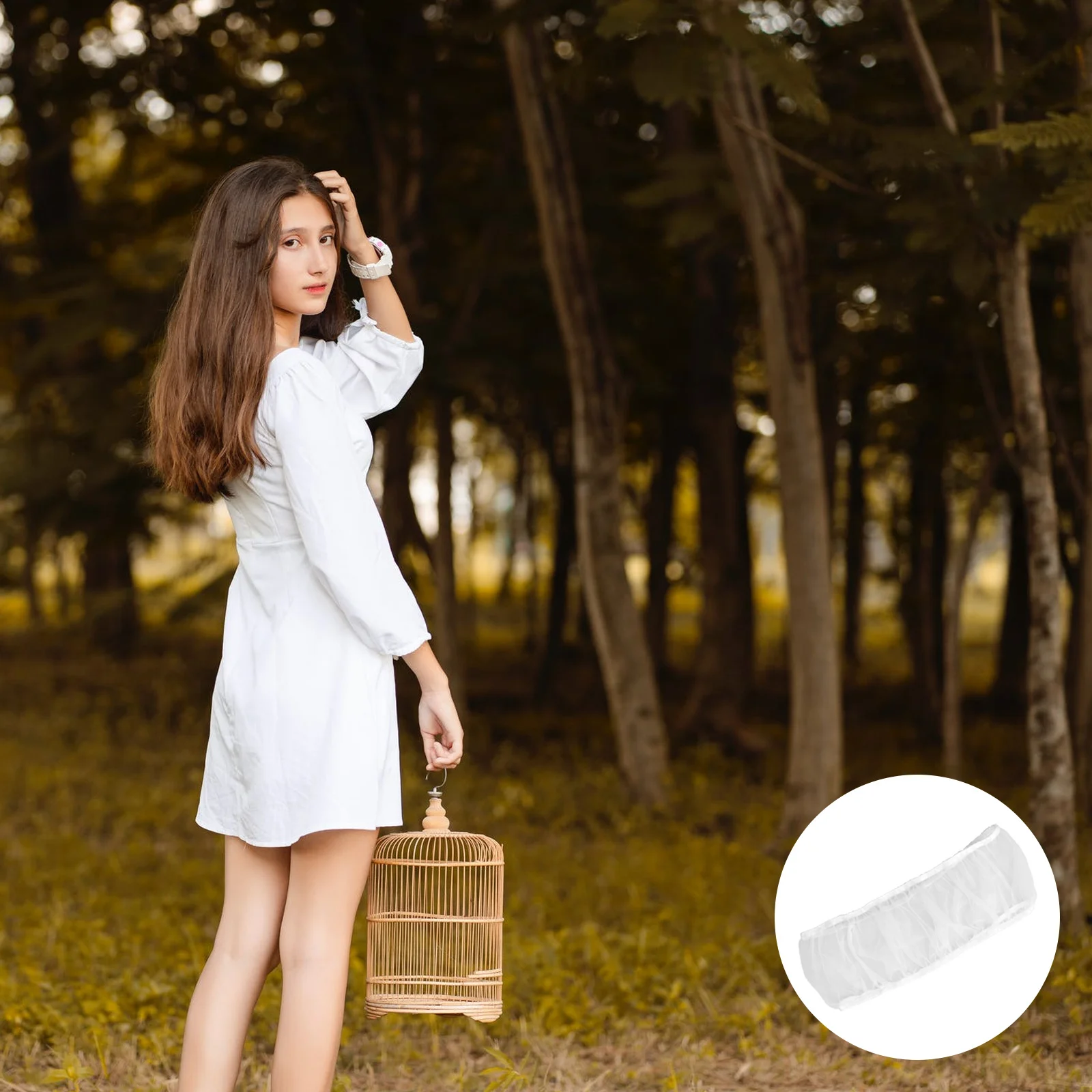 

Mesh Bird Catcher Net Cover Size M White Secure Fit Cage Skirt Airy Fabric Prevents Floor Mess Bird Cage Cover