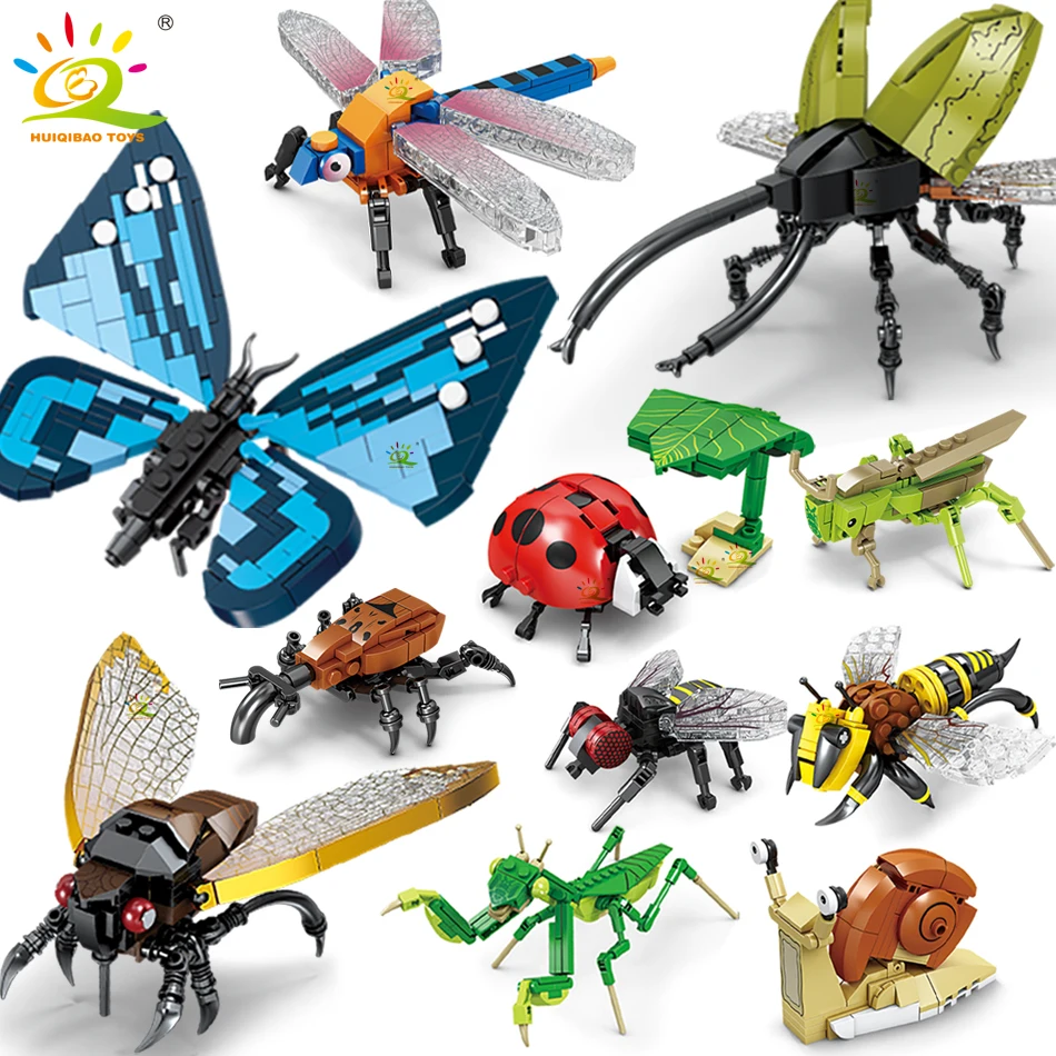 

HUIQIBAO Moc Insect Model Building Blocks Fly Bee City Construction Bricks Set Children Puzzle Assemble Toys for KidsGift