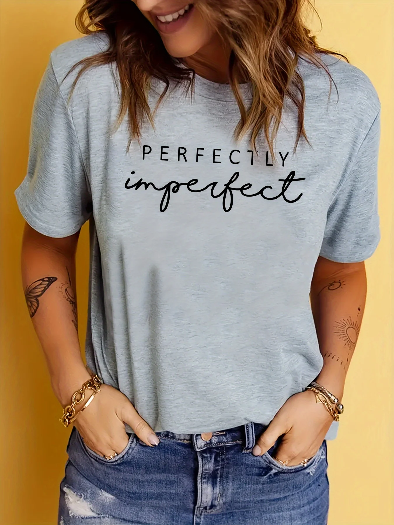 تي شيرت نسائي صيفي مطبوع عليه حروف مثالية رياضي عصري وكاجوال فضفاض برقبة دائرية وأكمام قصيرة #2