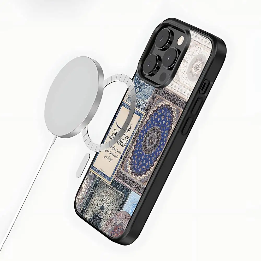 Etui na iPhone'a 17, 16, 15, 14, 13, 12, 11, Pro, Max, Plus, Mini, SE4, z wzorem perskiego dywanu, z obsługą ładowania bezprzewodowego Magsafe.