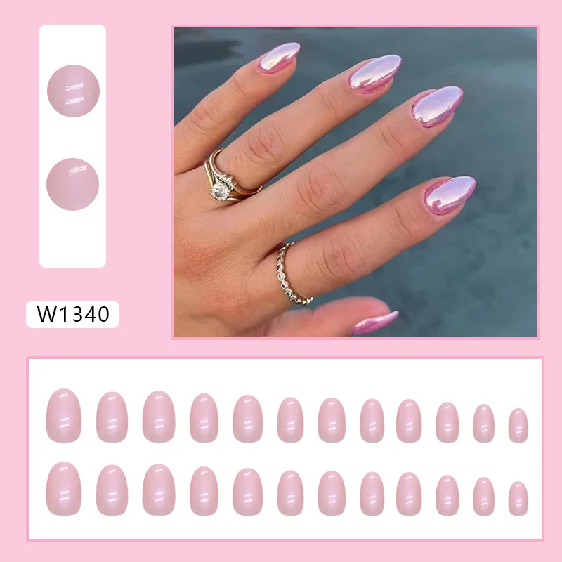 Korte ovale Aurora Girl roze en zachte nagelkunst Europese en Amerikaanse mode ins stijl nepnagels exclusieve nagelplaat voor dames