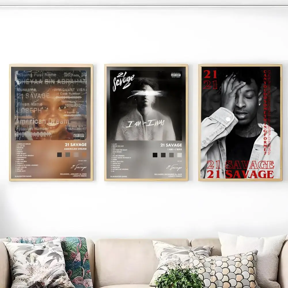 Popular Singer Rapper 21 S-Savage Poster Waterproof Canvas Art Wrinkle Free Wall Hanging For Home Living Room Bedroom Decor