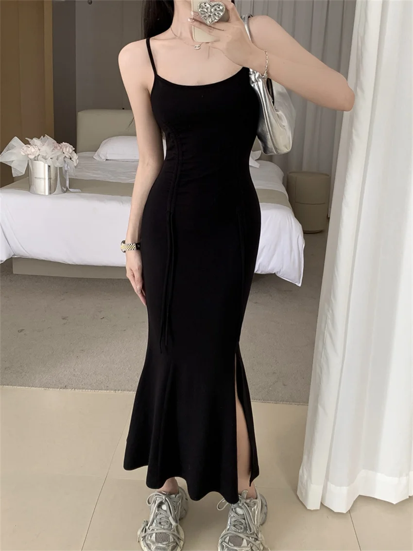 Alien Kitty Black Split Sexy Party Long Dress Chic Summer Office Lady 2023 Prom Solid Mermaid New Slim Elegant OL Slip Vestidos