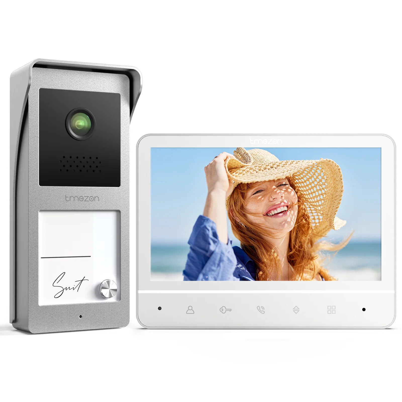 TMEZON V30-B1 Videocitofono a 4 Fili, Citofono con Campanello, Citofono con Telecamera, Display a Colori da 7", 120 ° Telecamera a visione ampia