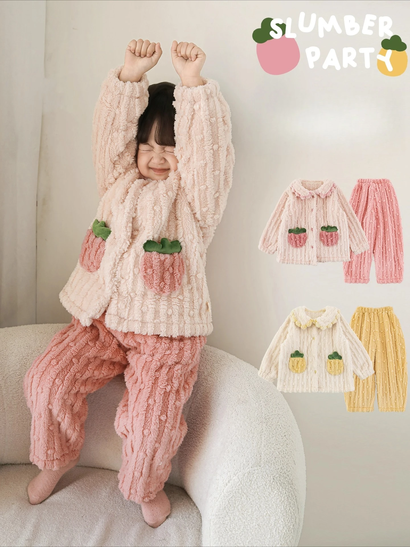 2025 New Winter Girls Fleece Pajamas Set Double Sided Thermal Padded Sleepwear Thickened Kids Loungewear Age 1 to 7 Years