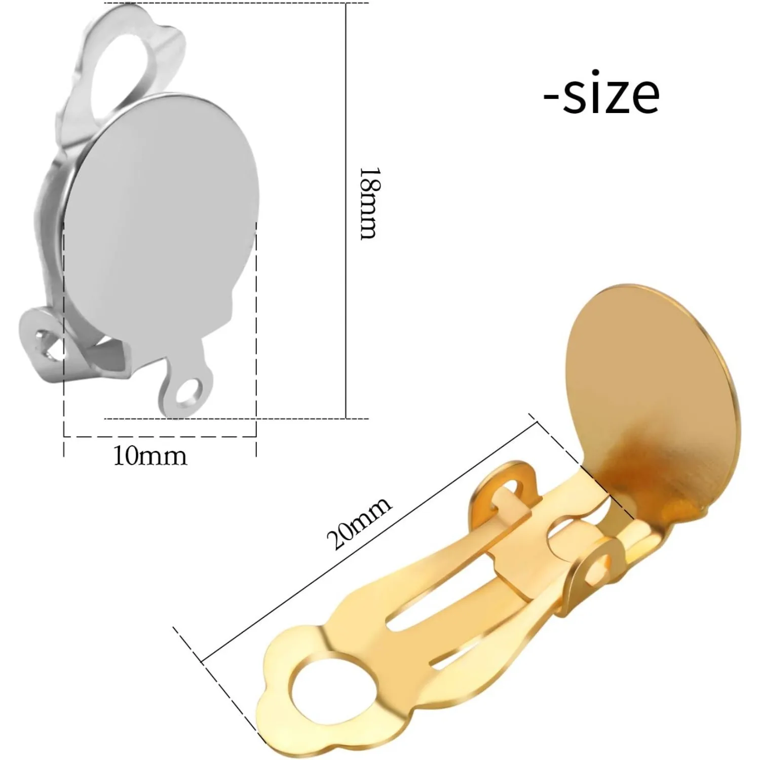 Clip-on Earring Findings - 20 Pieces Cabochon Setting Converter Gold & Silver With 20 Pieces Pads for Non-Pierced Making