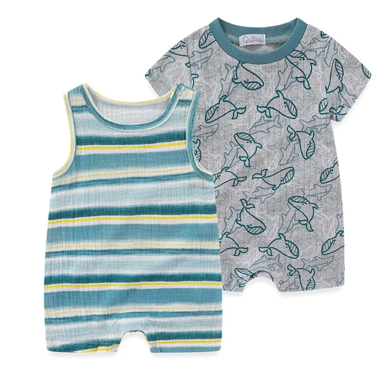 Unisex 2 pezzi neonato vestiti della neonata fiore cotone cartone animato senza maniche vestiti del neonato 0-12M stampa estate