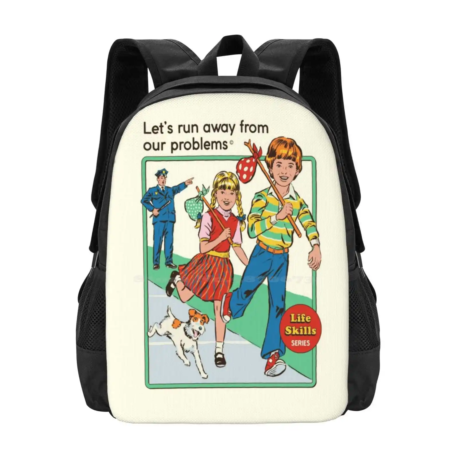 

Let'S Run Away School Bag Big Capacity Backpack Laptop Humor Nostalgia 70S Retro Vintage Adulting Problems Funny Steven Rhodes