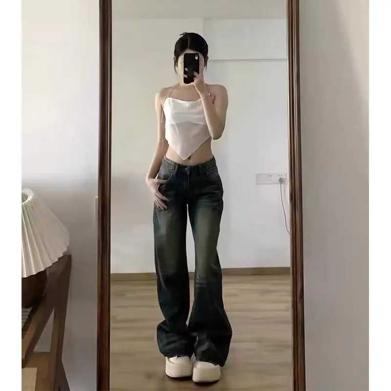 

Y2K Style Jeans Women's New Niche Loose Jeans Retro Straight High-Waisted Trousers Wide-Leg Pants